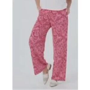 Denim & Co Womens 3X Regular Beach Pants Wide Leg Pink Python Print NWT
